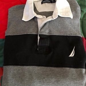 Nautica Black and Gray Rugby Shirt Size Large